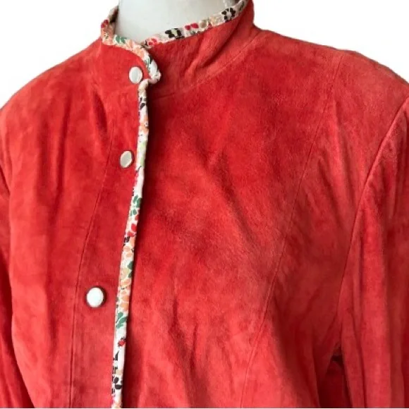 Vintage Suede Large Orange Red Jacket Leather 80s 90s Retro Designer JDS - Picture 12 of 14